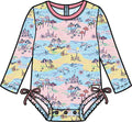 Baby Girls Beach Day Long Sleeve One Piece Rash Guard Swimsuit with Signature Rear Ruffles