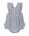 Baby Girls Dark Navy Micro Stripe Pinafore Cross-Back Woven Romper