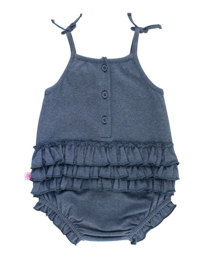 Baby Girls Faux Denim Pom Pom Bubble Romper
