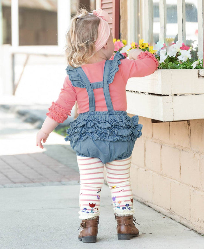 Baby Girls Light Wash Denim Woven Flutter Overall Romper