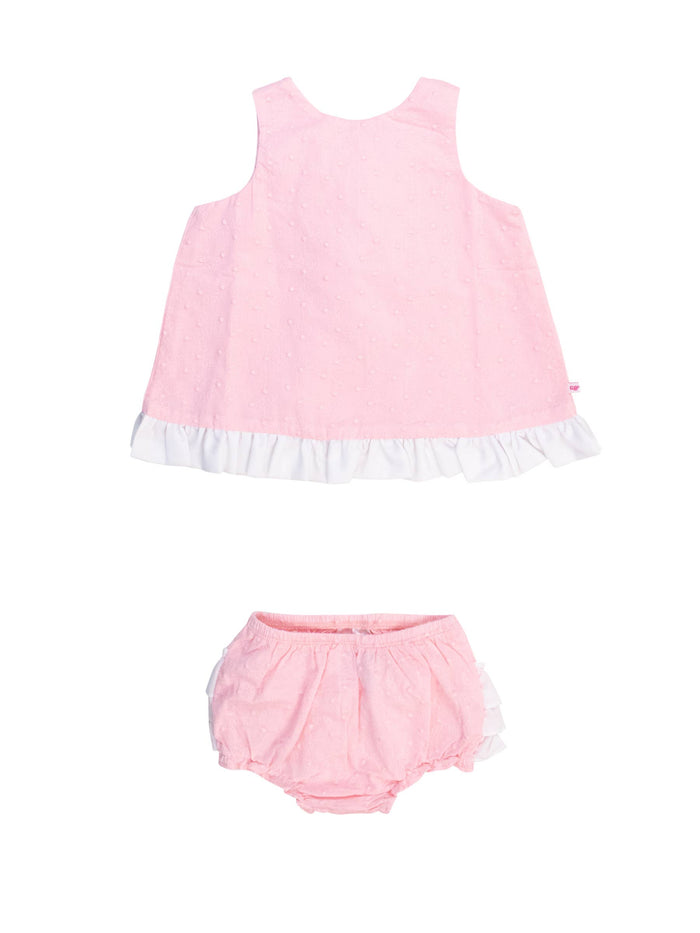 Baby Girls Pink & White Swiss Dot Swing Top & Bloomer Set