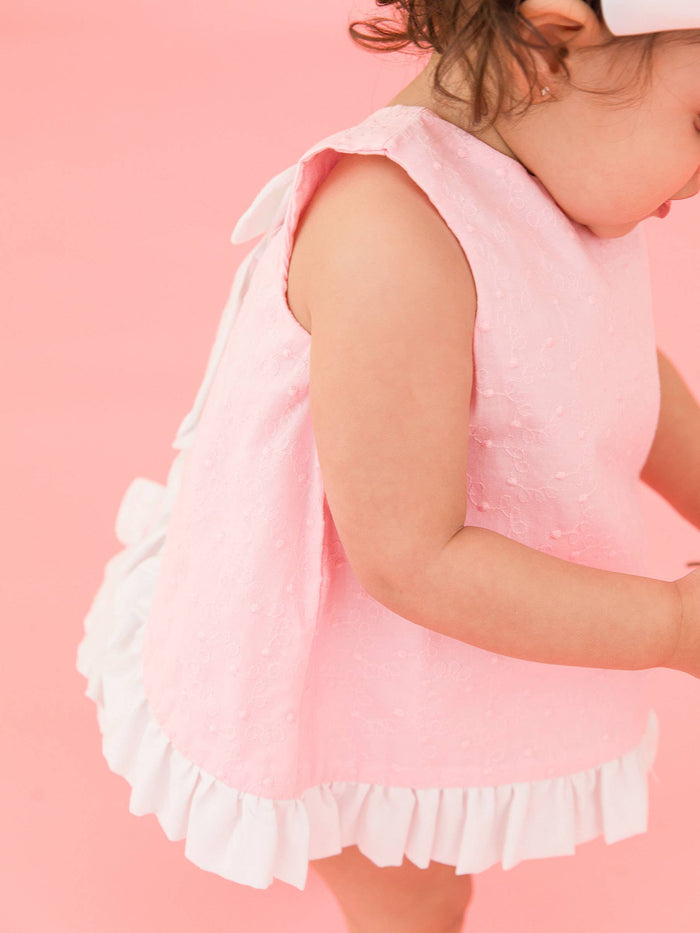 Baby Girls Pink & White Swiss Dot Swing Top & Bloomer Set