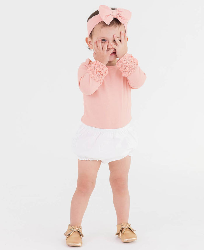 Baby Girls White Woven RuffleButt Bloomer