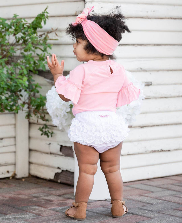 Baby Girls White Woven RuffleButt Bloomer