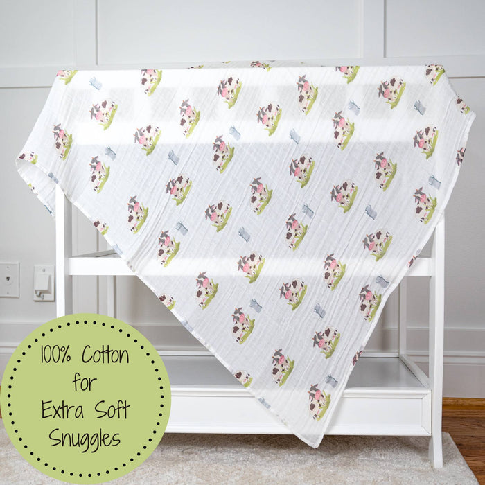 Baby Muslin Swaddle Blanket 47x47 Moo Moo Here
