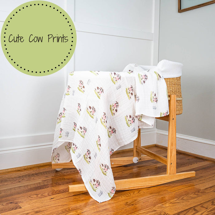 Baby Muslin Swaddle Blanket 47x47 Moo Moo Here