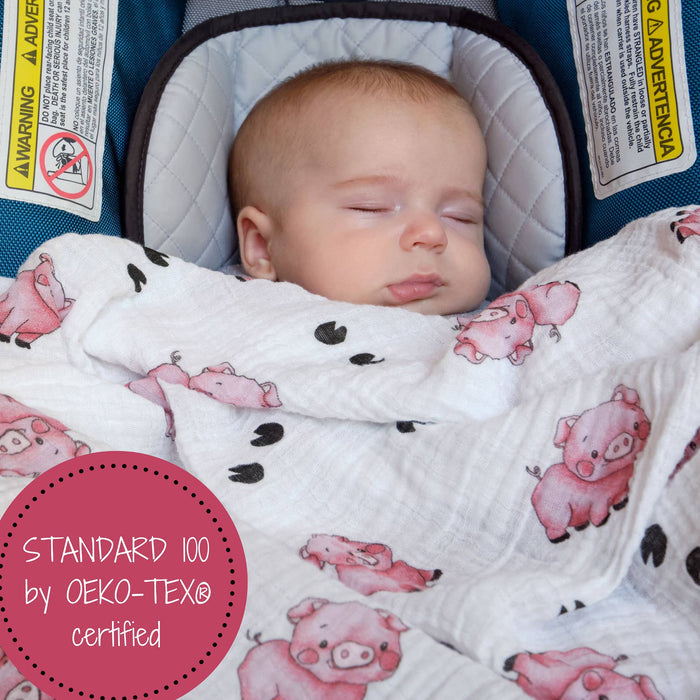Baby Muslin Swaddle Blanket 47x47 Oink Oink