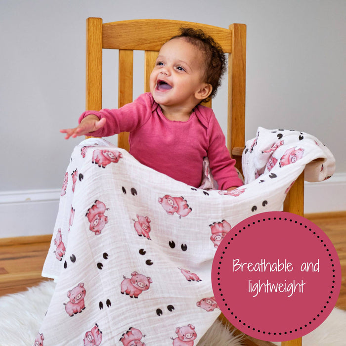 Baby Muslin Swaddle Blanket 47x47 Oink Oink