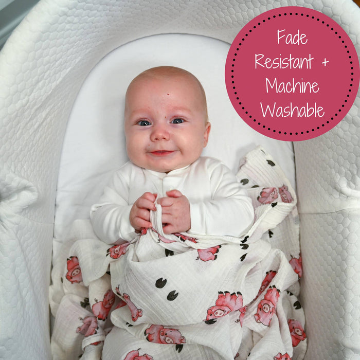 Baby Muslin Swaddle Blanket 47x47 Oink Oink
