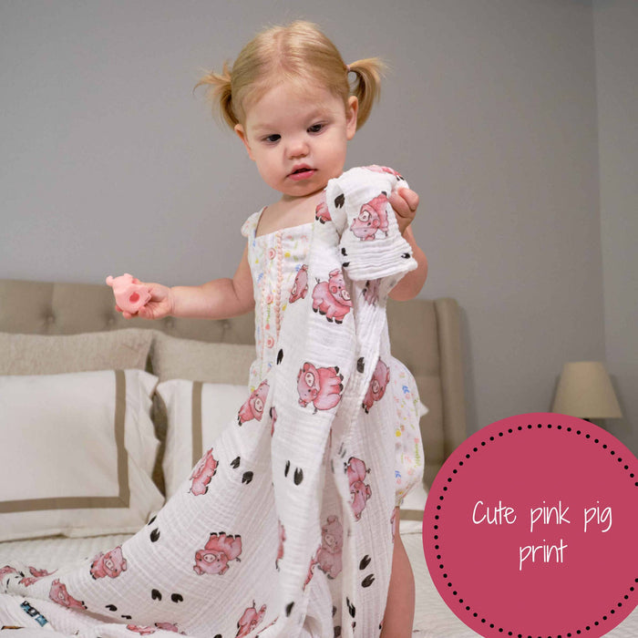 Baby Muslin Swaddle Blanket 47x47 Oink Oink