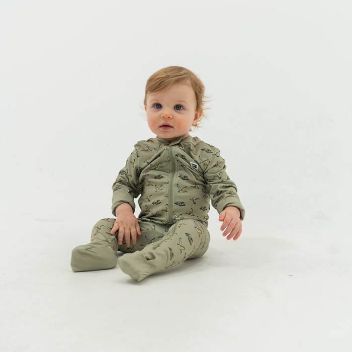 Baby Zip up Flying Ducks Green