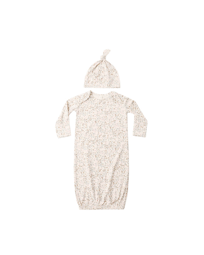 Bamboo Baby Gown + Hat Set- Bloom