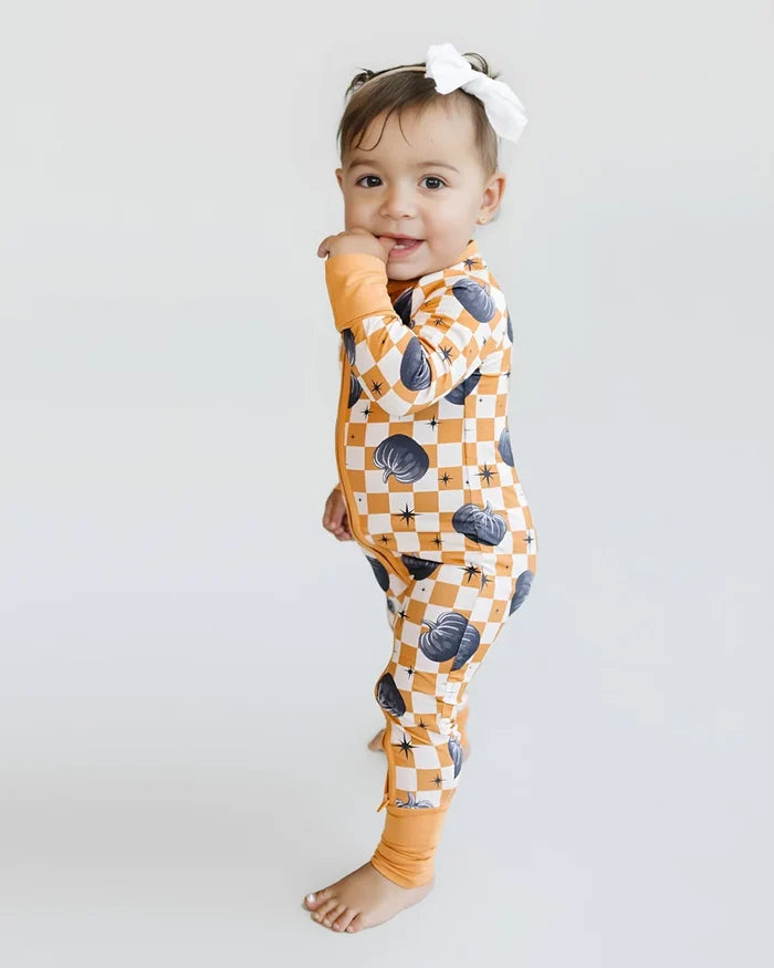 Bamboo Zip Romper | Checkered Pumpkin