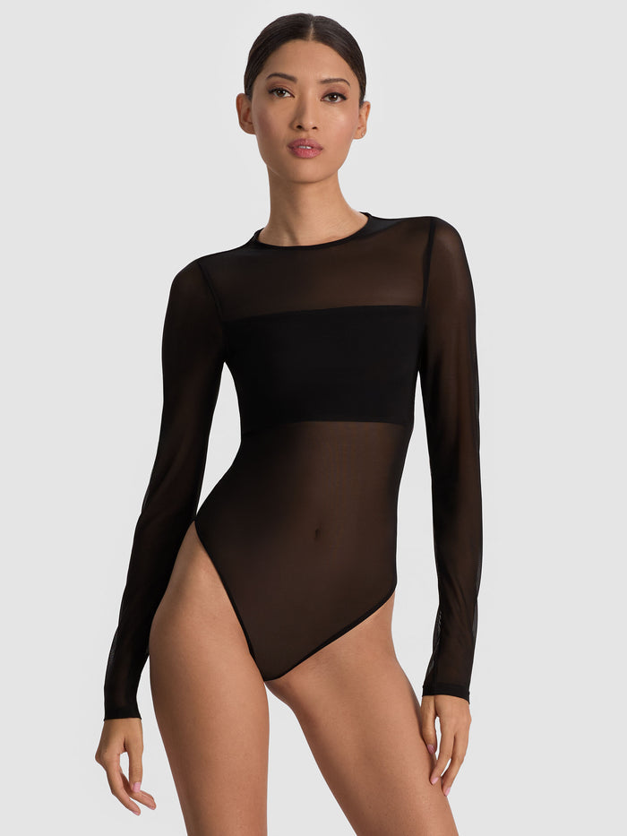 BANDEAU LONG SLEEVE BODYSUIT - BLACK