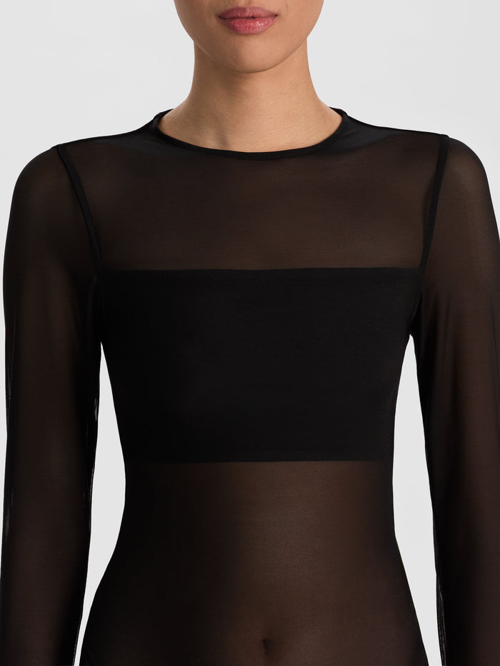 BANDEAU LONG SLEEVE BODYSUIT - BLACK