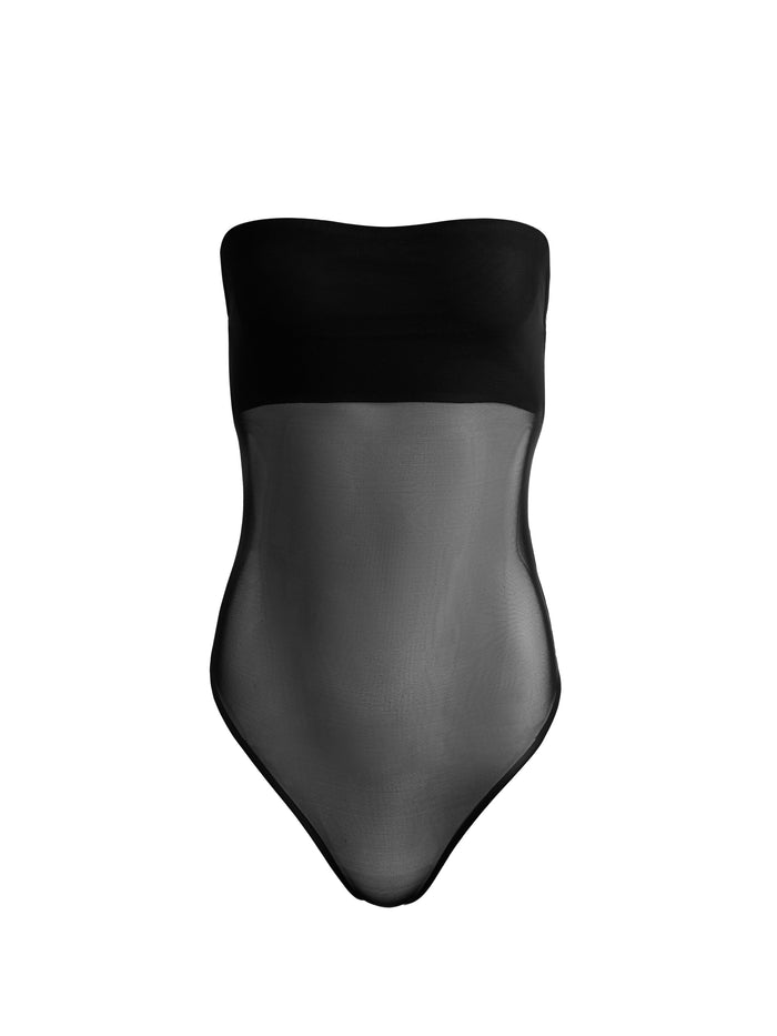 BANDEAU STRAPLESS BODYSUIT - BLACK