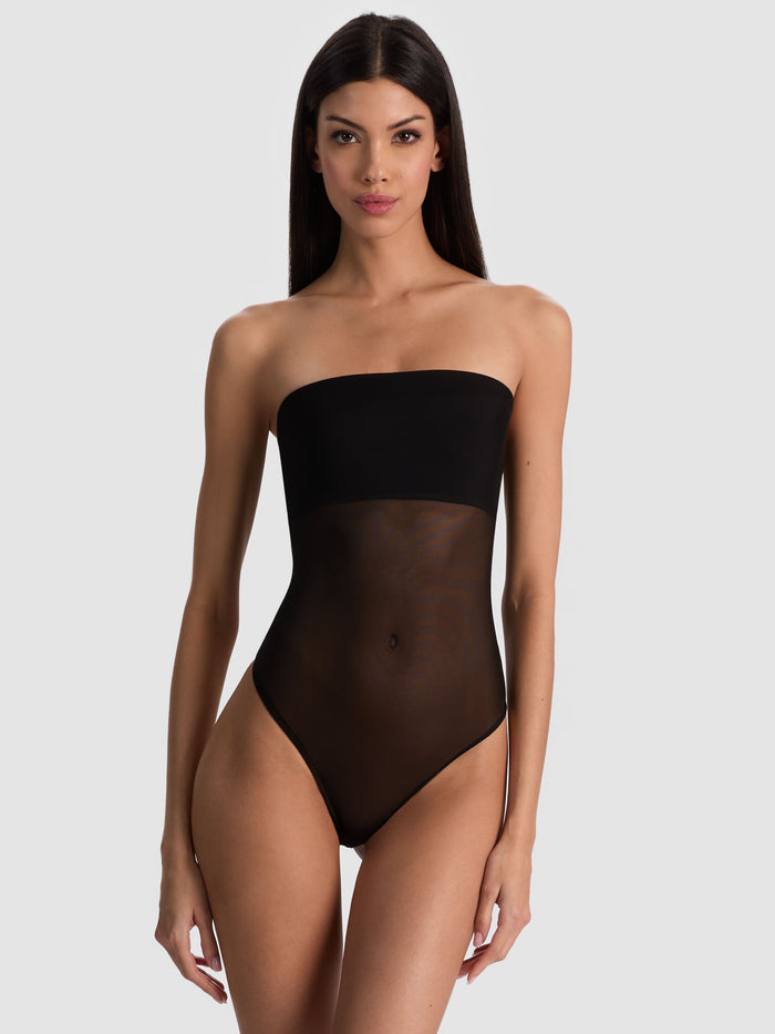 BANDEAU STRAPLESS BODYSUIT - BLACK