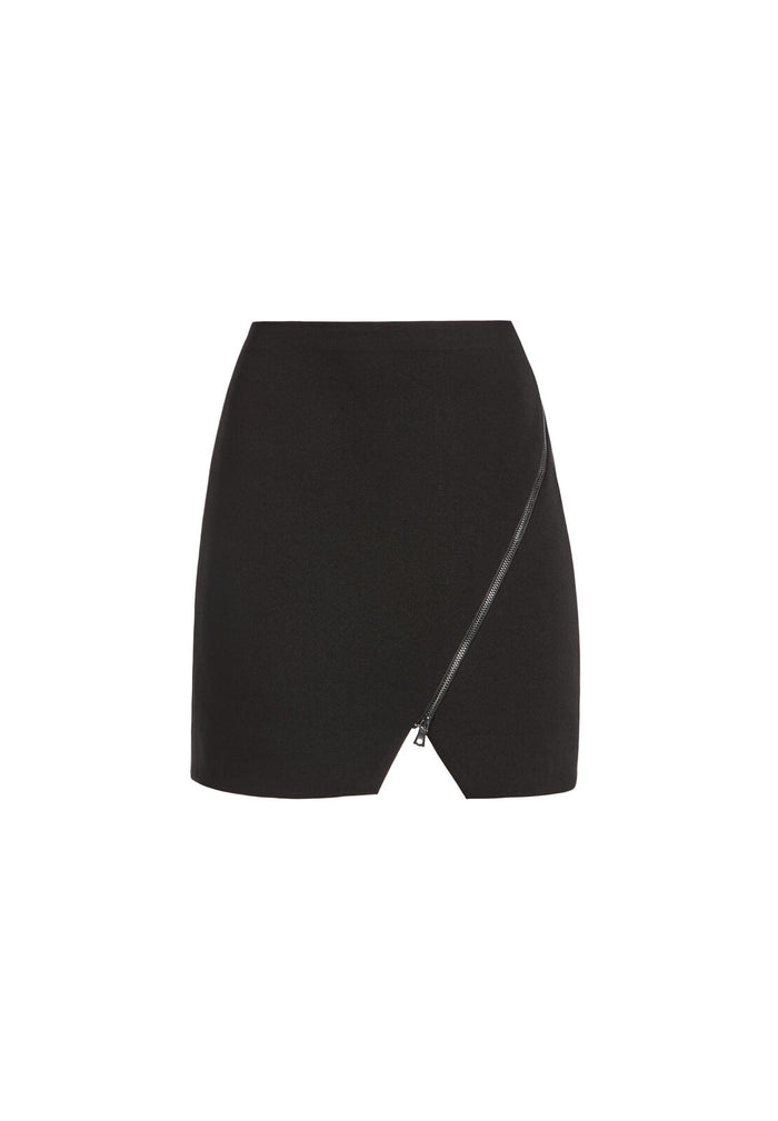 BARBRA ASYMMETRICAL ZIP MINI SKIRT - BLACK