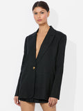 BILLIE BOXY LINEN BLAZER - BLACK