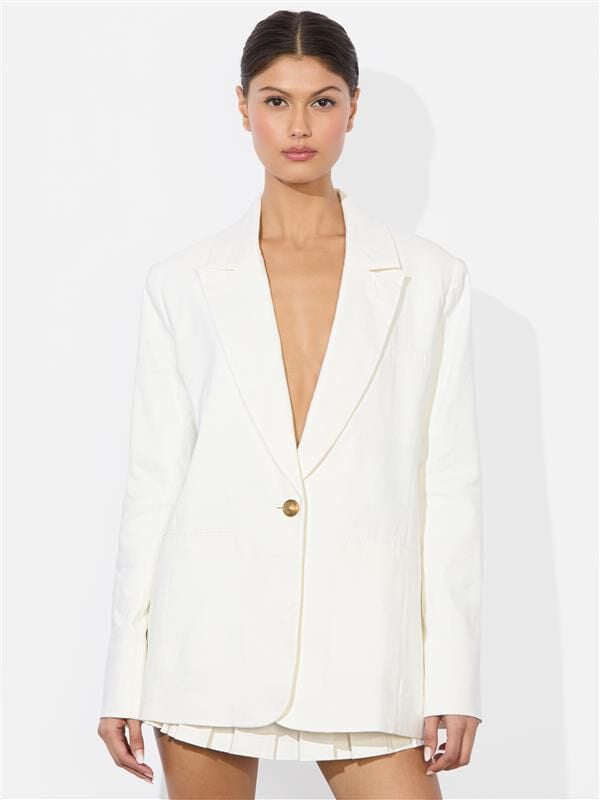 BILLIE BOXY LINEN BLAZER - OFF WHITE