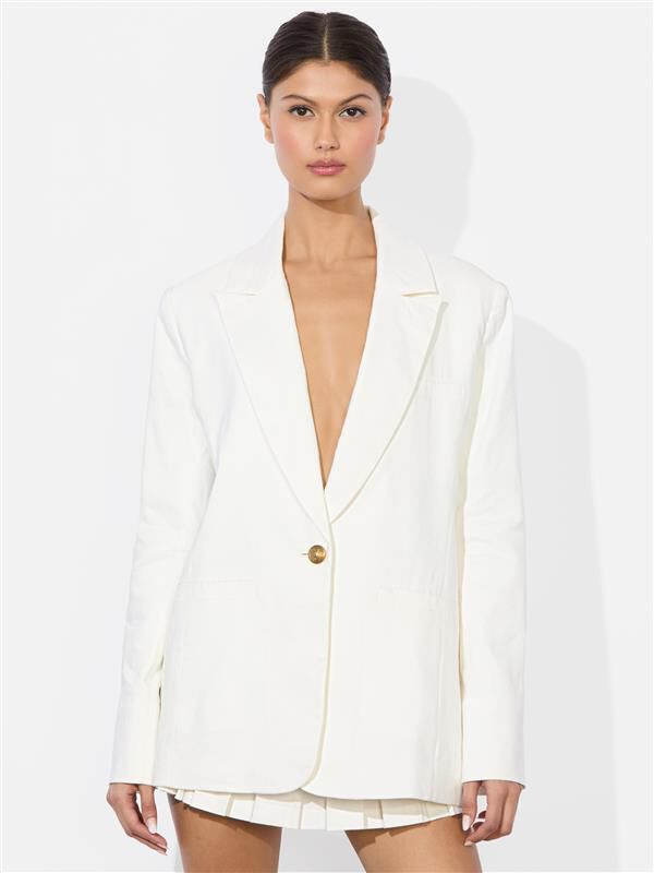 BILLIE BOXY LINEN BLAZER - OFF WHITE