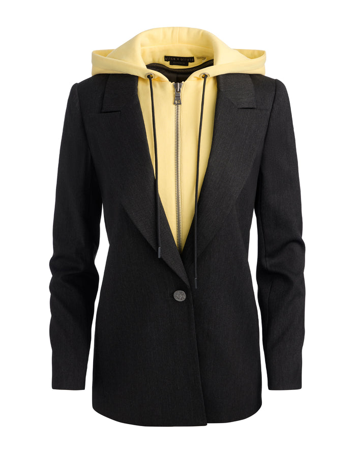 JORDAN BLAZER WITH REMOVABLE HOODIE - CHARCOAL/BUTTER
