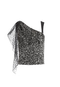 BLISS ASYMMETRICAL SEQUIN TOP - BLACK/SILVER