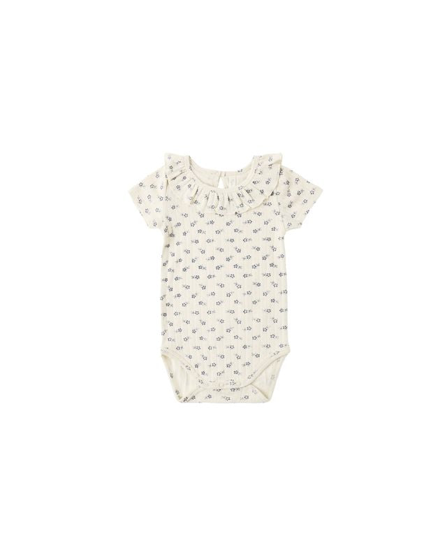Blue Ditsy Ruffle Collar Bodysuit