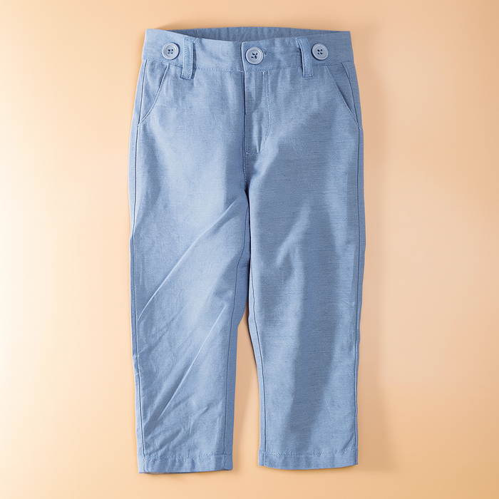 Blue Little Boy Button Down Shirt, Suspender Straps & Pants