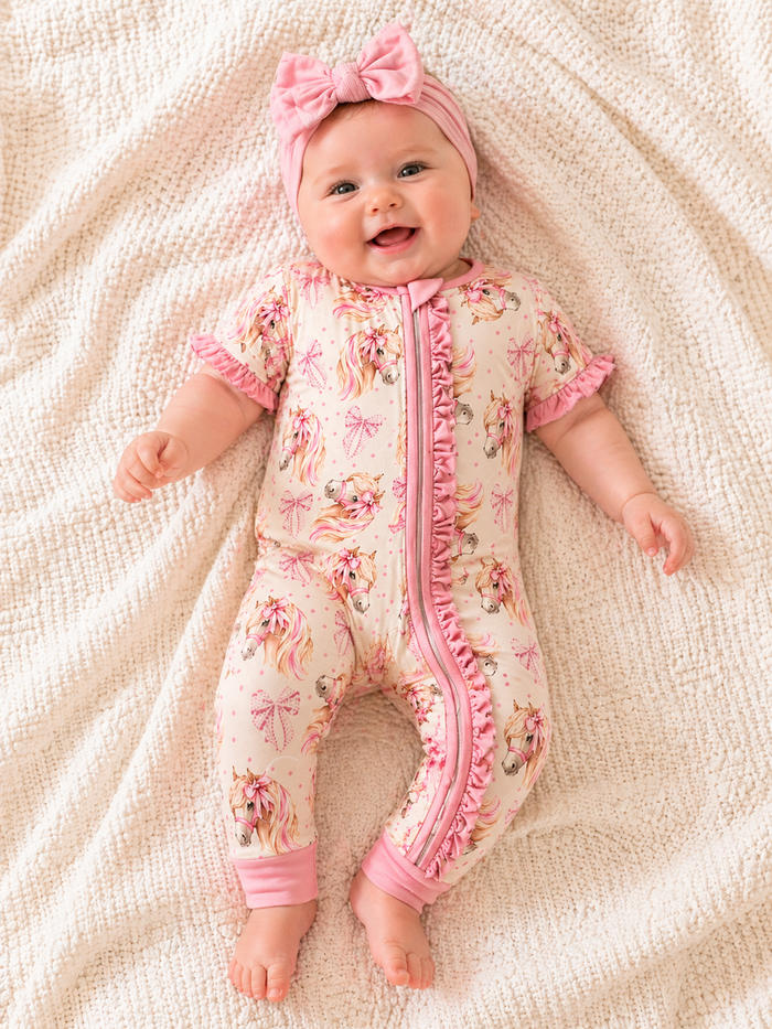 Blush Pony Parade Bamboo Infant Romper