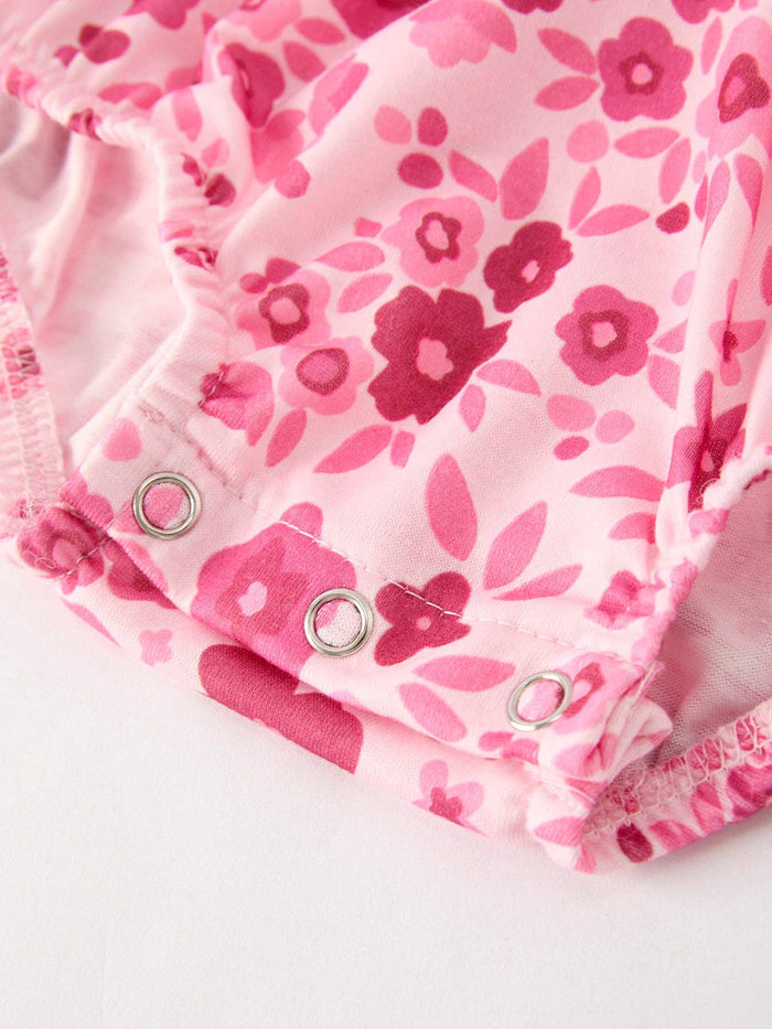 Boots Smocking Embroidered Short Sleeve Floral Baby Girl Romper