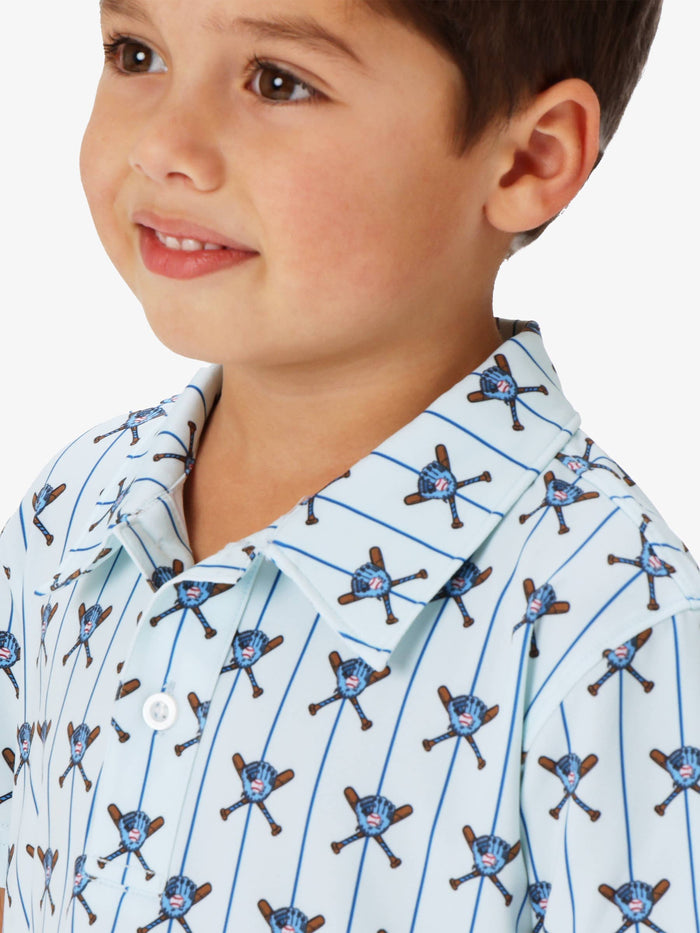 Boys Blue Batter Up Baseball Knit Short Sleeve Performance Polo