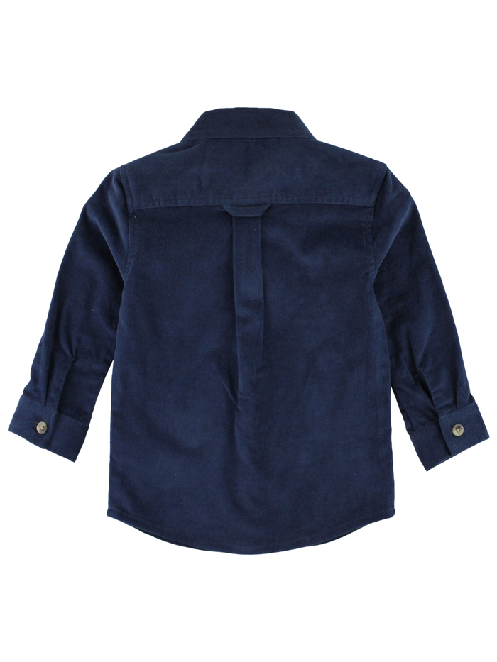 Boys Dark Navy Stretch Corduroy Long Sleeve Button Down Shirt