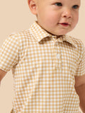 Boys Khaki Mini Gingham Knit Short Sleeve Performance Polo
