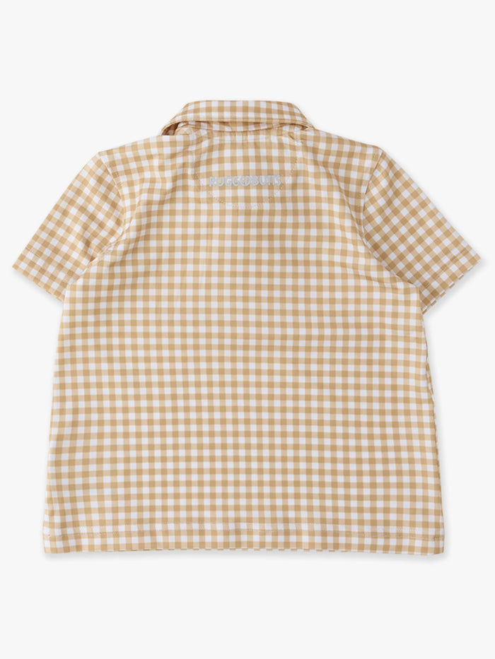 Boys Khaki Mini Gingham Knit Short Sleeve Performance Polo