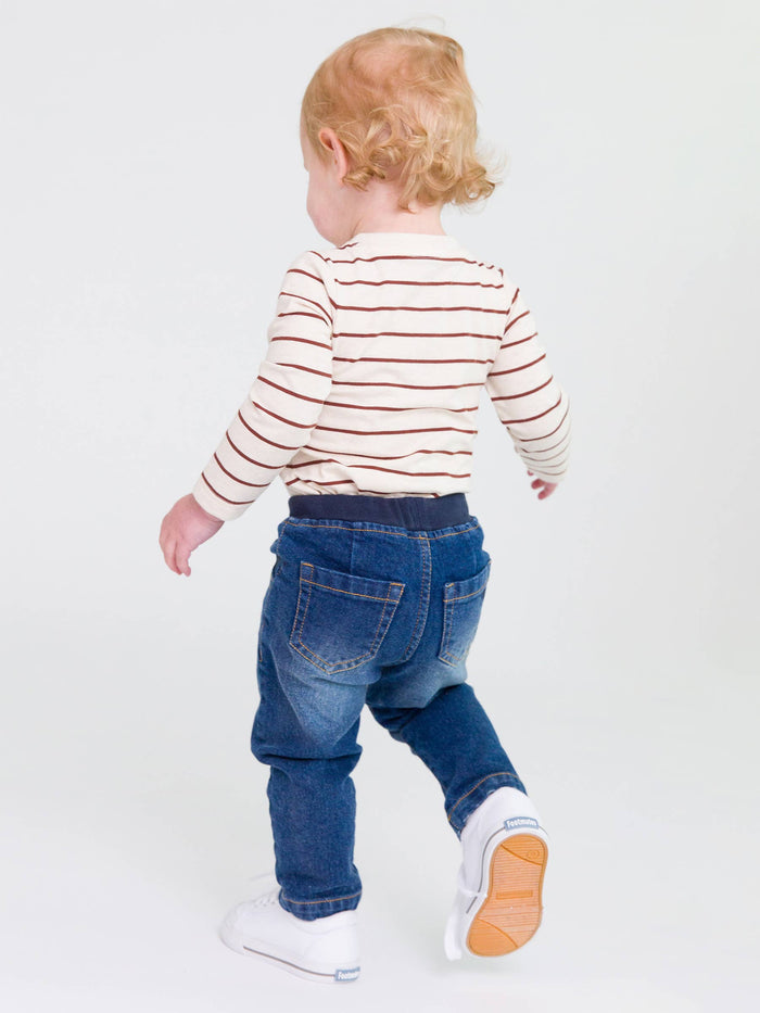 Boys Medium Wash Stretch Denim Pull-on Jeans