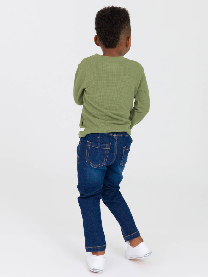 Boys Medium Wash Stretch Denim Pull-on Jeans