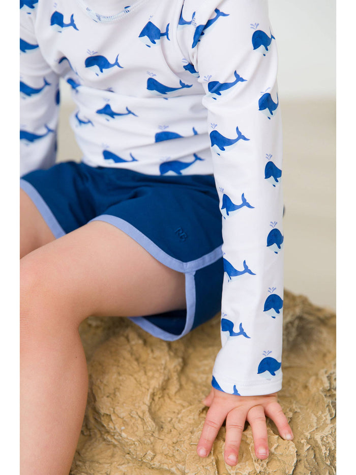 Boys Navy Dolphin Hem Swim Trunks