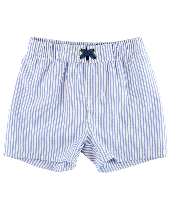 Boys Periwinkle Blue Seersucker Swim Trunks