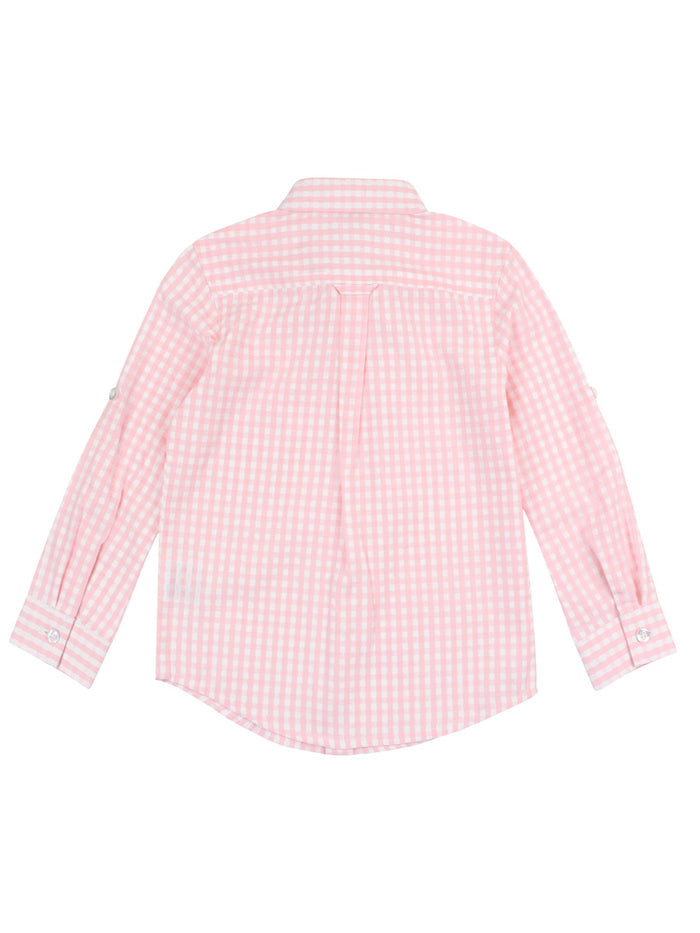 Boys Pink Gingham Check Long Sleeve Button Down Shirt