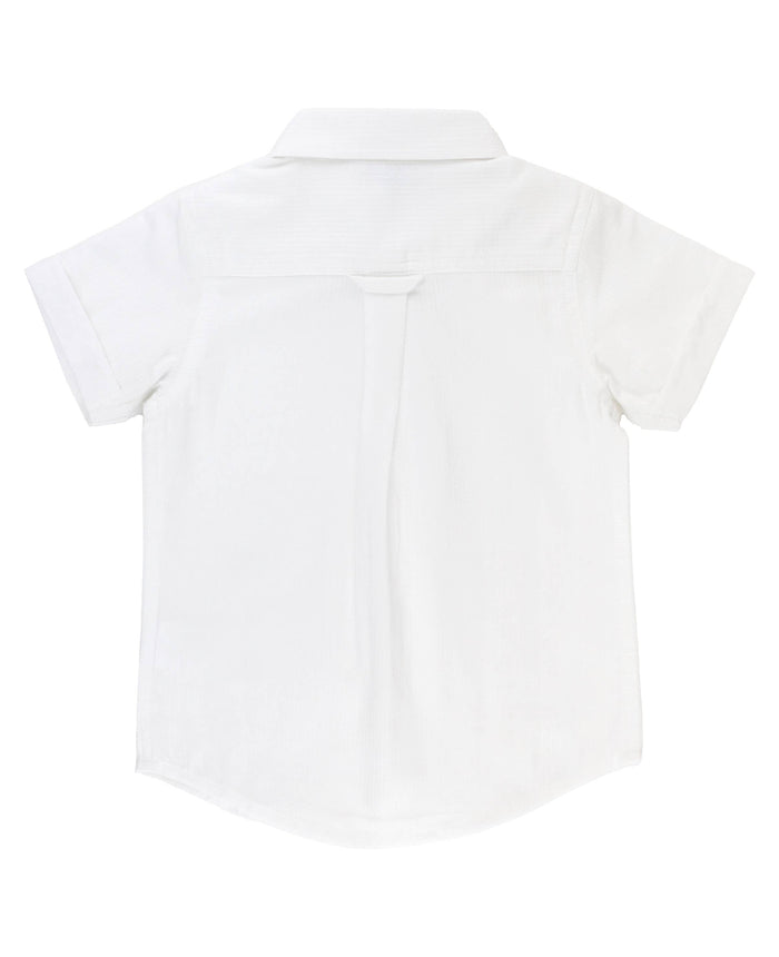 Boys White Dobby Short Sleeve Button Down Shirt