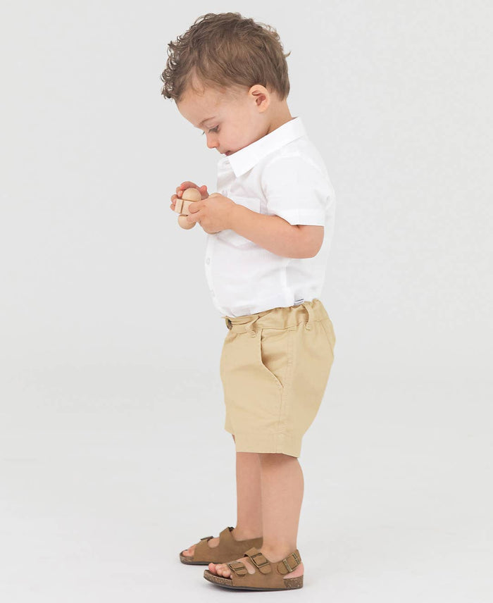 Boys White Dobby Short Sleeve Button Down Shirt