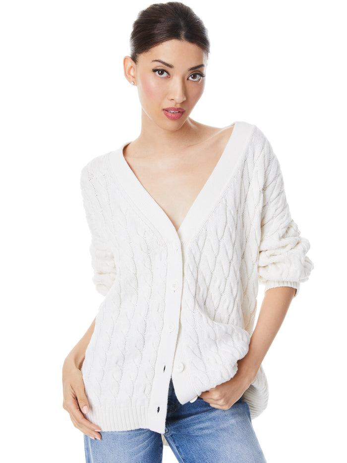 BRADFORD CABLE KNIT GRANDPA CARDIGAN - ECRU