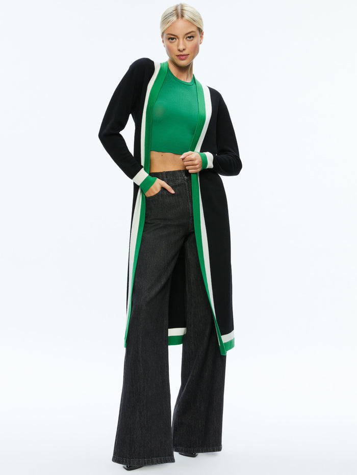 BRADFORD CARDIGAN - BLACK/LIGHT EMERALD/ECRU