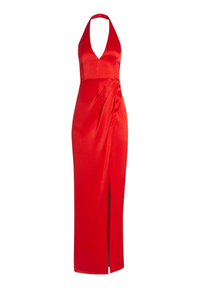 BRANWEN PLUNGING MAXI DRESS - CHERRY