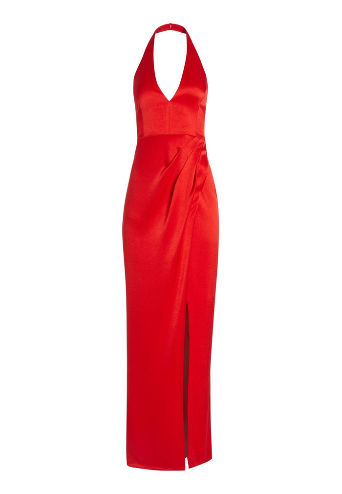 BRANWEN PLUNGING MAXI DRESS - CHERRY