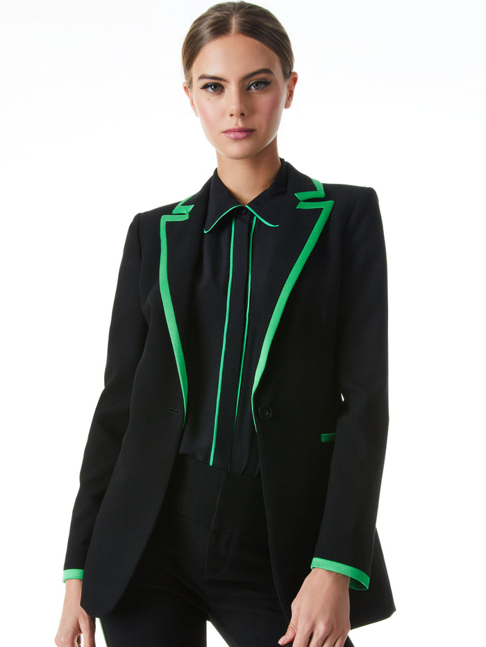 BREANN FITTED BLAZER - BLACK/GARDEN GREEN