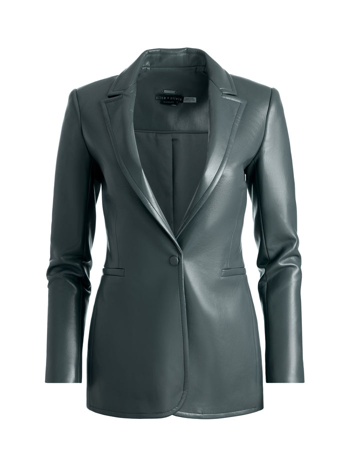 BREANN VGN LEATHER LG FITTED BLAZER - CHARCOAL