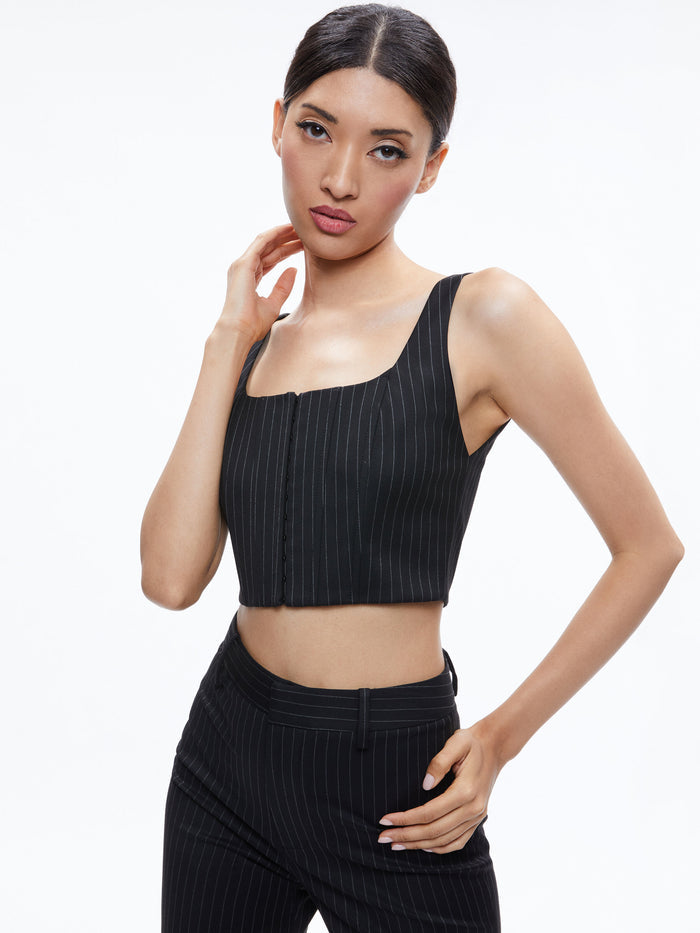 BRESLIN CORSET TOP - BLACK PINSTRIPE