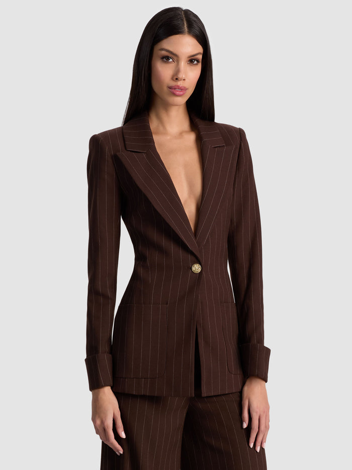 BURNS FITTED BLAZER - DARK CHOCOLATE/OFF WHITE